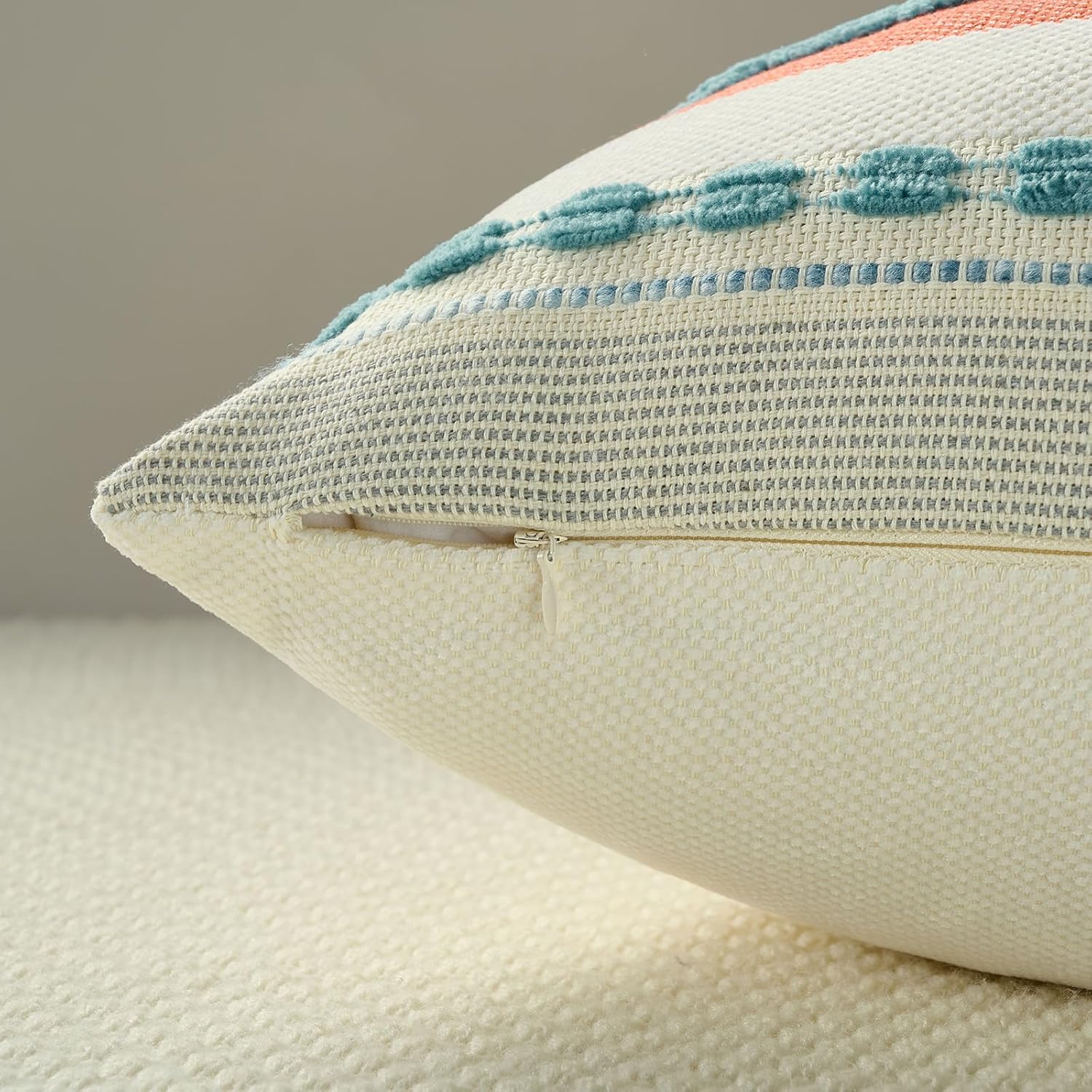 FUTEI Teal Decorative Throw Pillow Covers 18x18 Inch Set of 2, Soft Tufted Striped Textured Accent Cushion Case,Boho Pillows for Couch Decor