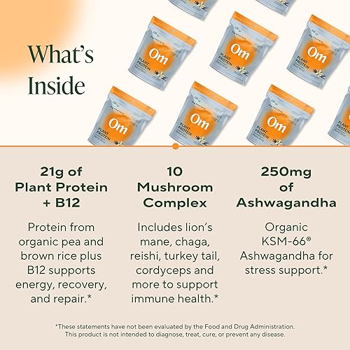 Miniatura 4 de Om Mushroom Superfood Master Blend Proteína en polvo a base de plantas, 18.27 onzas, 14 porciones, proteína cremosa de vainilla con complejo de 10