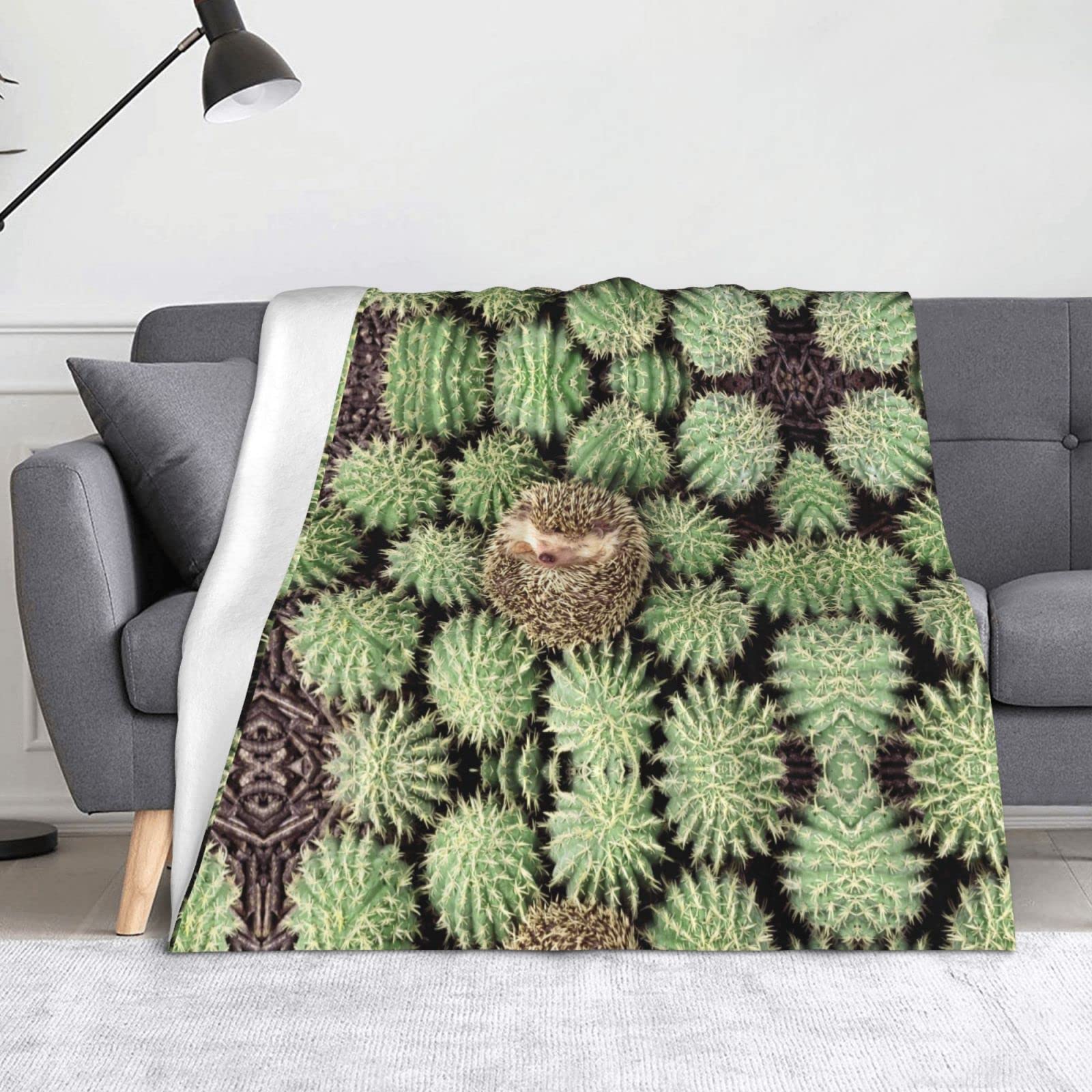 Couverture hérisson cactus en flanelle de microfibre douce pour lit et canapé