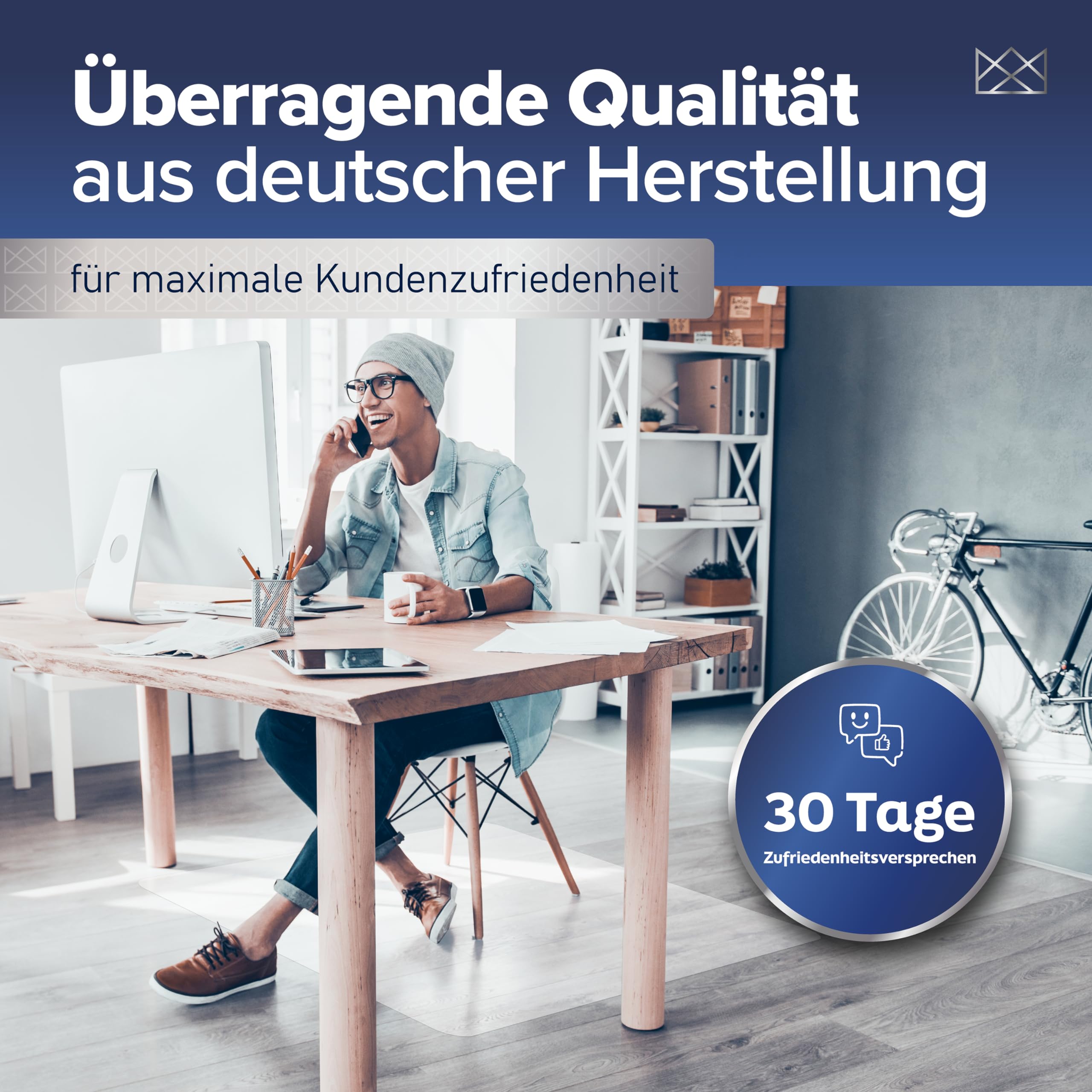 Bodenschutzmatte Bürostuhl - Bürostuhl Unterlage in milchweiß - Kratzfest - rutschfest - Made in Germany - 90 x 120 cm
