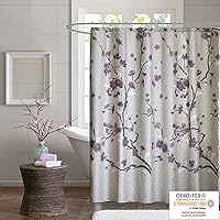 Vista 6 de Madison Park Holly Modern - Cortina de ducha larga de tela de algodón, cortinas de ducha florales para baño, 72 x 72 pulgadas, gris/morado topo