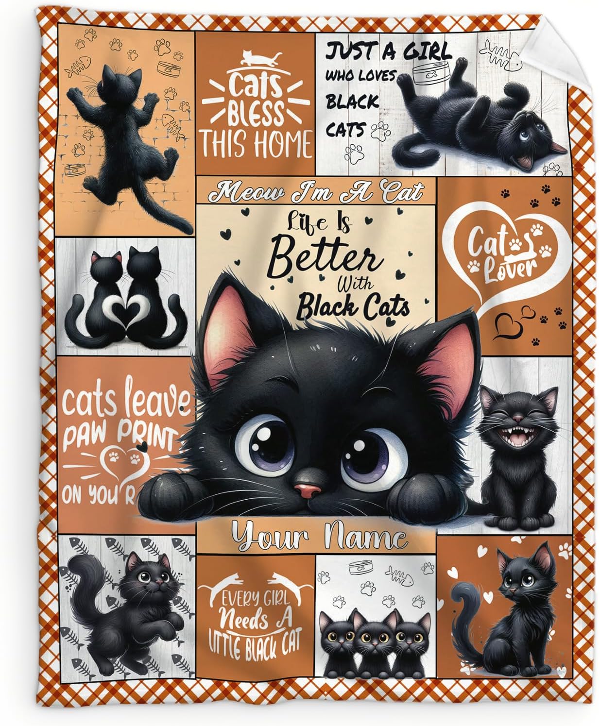 Girls Blanket, Custom Black Cat Throw Blankets Gift for Kids Daughter Granddaughter Birthday Christmas, 40x50 Inches Soft Fuzzy & Warm Throw for Sofa Couch Bed