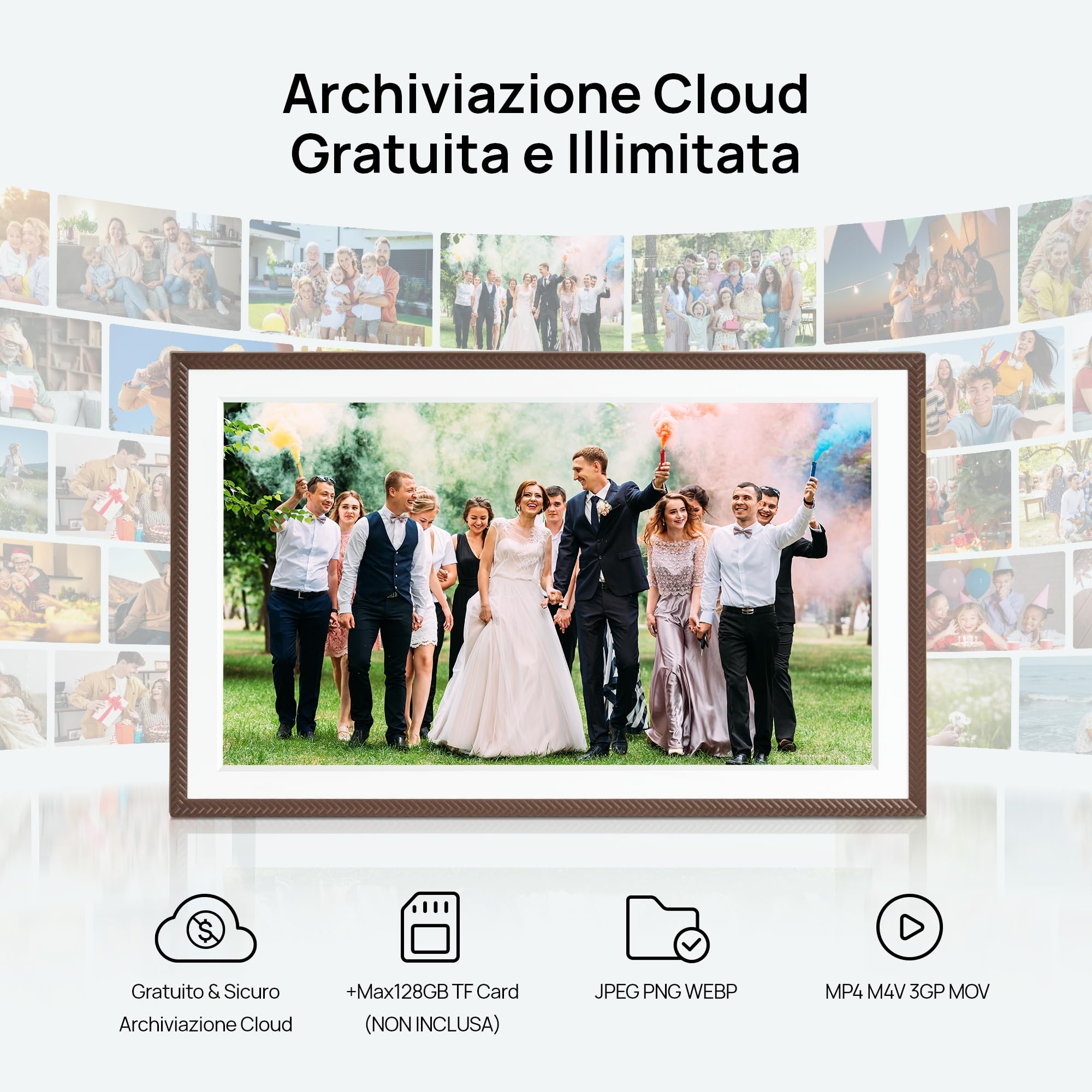 ARZOPA Cornice Digitale 15,6'' con Cloud Gratuito Illimitato Senza Abbonamento, Schermo Tattile FHD 1920×1080, App ARZOPA per Condivisione Remota, D15 Marrone