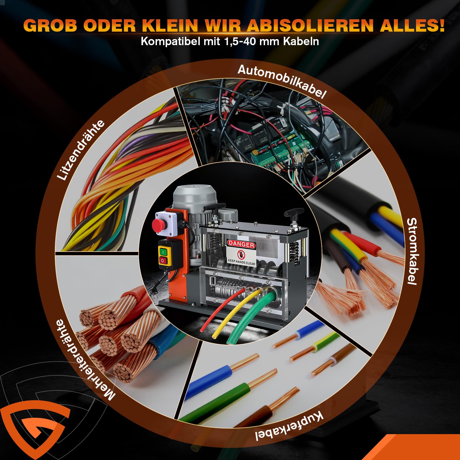 Elektrische Abisoliermaschine, 550 W, 1,5 mm-40 mm, Kabelabisoliermaschine, Kabel Abisolierwerkzeug, 11 Kanäle 10 Klingen zum Recycling von Kupferdrähten/Entfernen, Isolierung aus Kunststoff