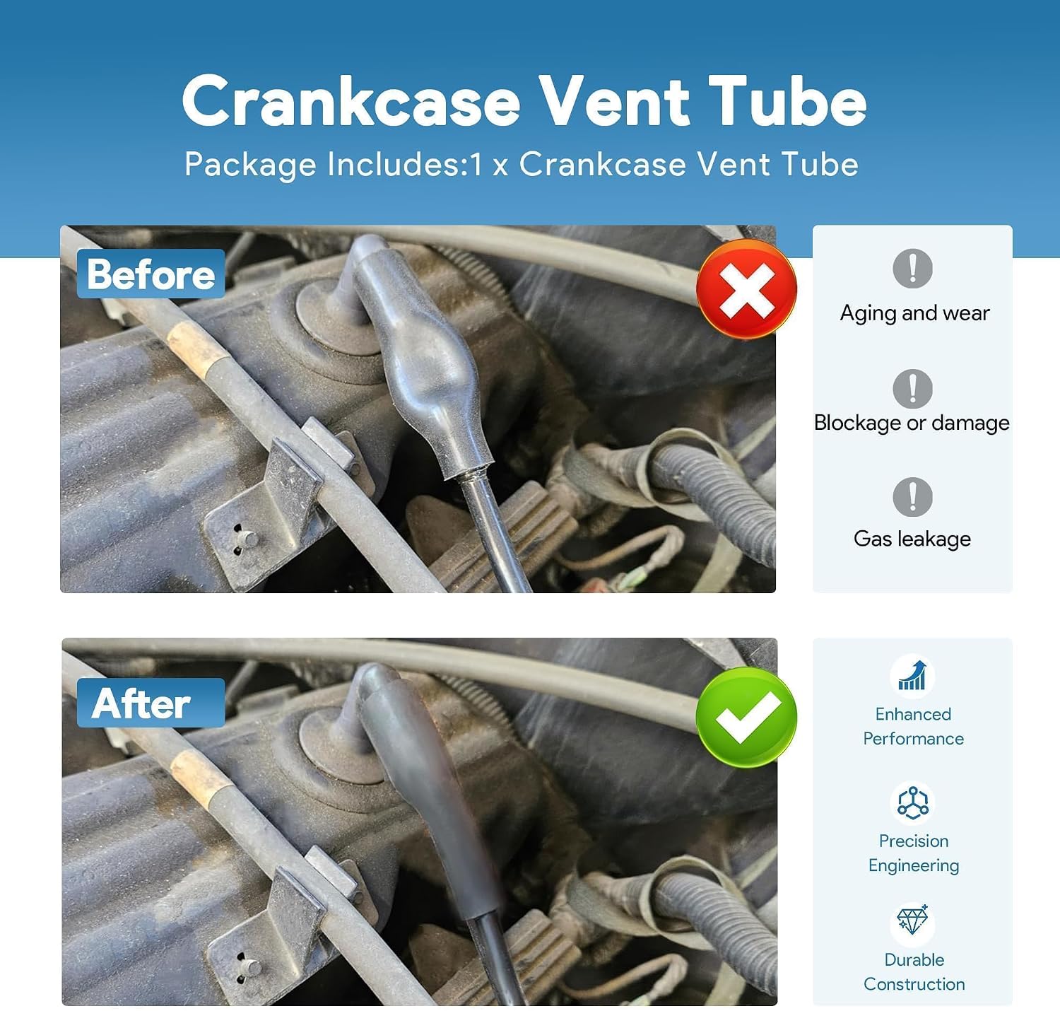 Crankcase Vent Tube Compatible with 1997-2004 Jeep Wrangler TJ 4.0L for 1996-2001 Jeep Cherokee XJ 4.0L Replaces 4854265 04854265