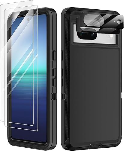 I-HONVA Funda para Google Pixel 7 con 2 protectores de pantalla + 2 protectores de lente de cámara, resistente a prueba de golpes, 3 capas,