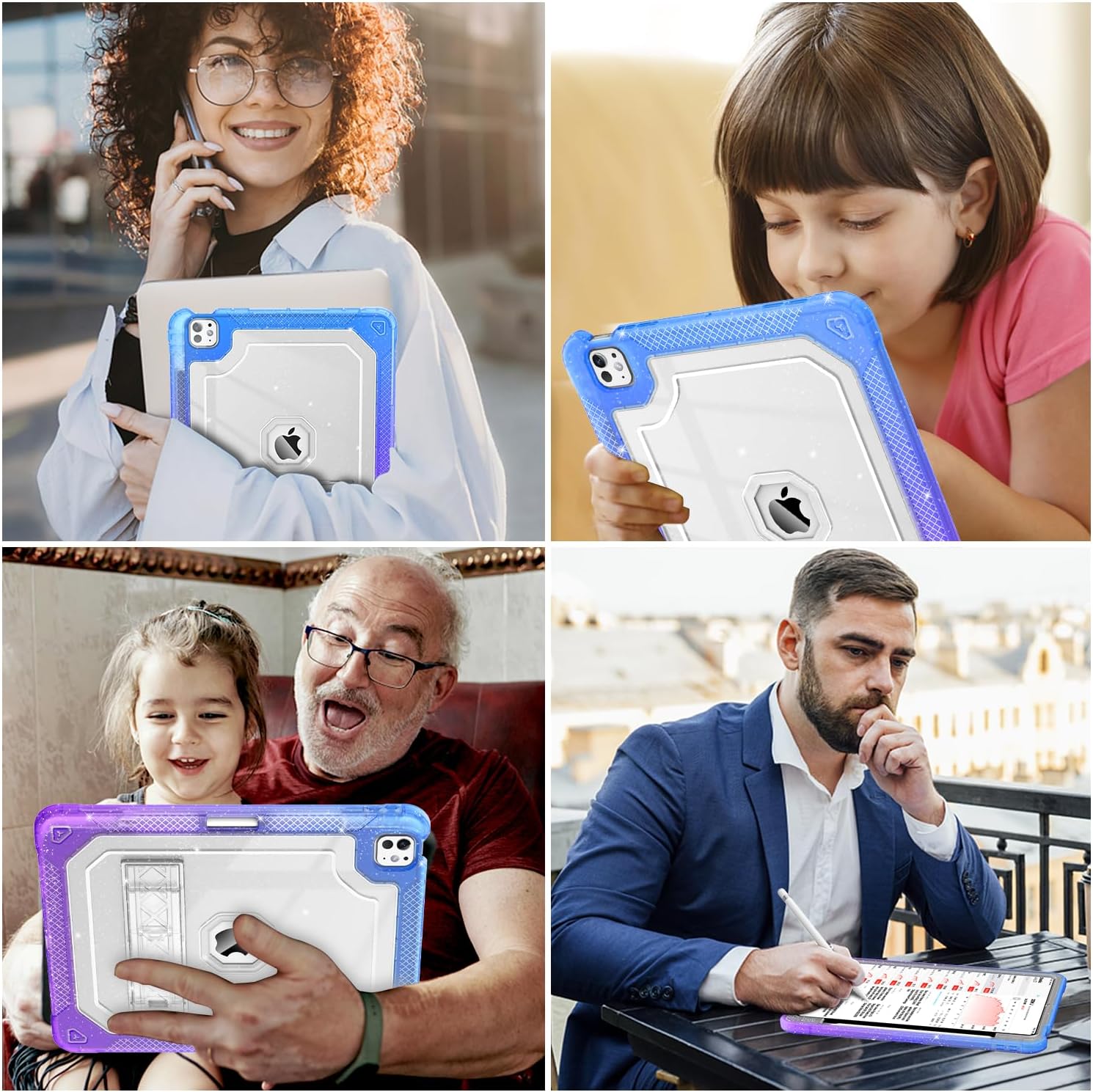 ZoneFoker Case for iPad Pro 13 Inch Case M5/M4(2025/2024) with Pencil Holder, Slim Hard Translucent Protective Cover for M5/M4 iPad Pro 13" with Kickstand, Purple Blue