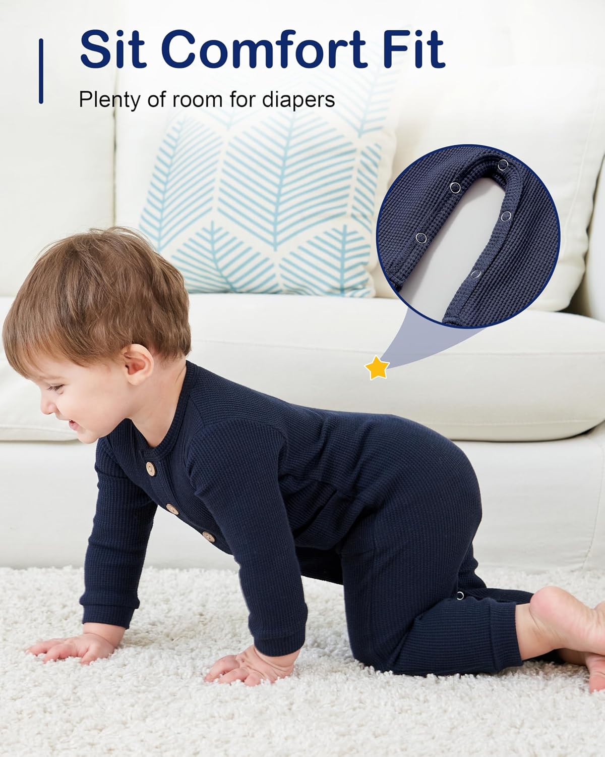 BeiVSlley Newborn Baby Boy Girl 2 Pack Button Solid Romper Infant Long sleeve Knit Cotton Footless Outfits Clothes