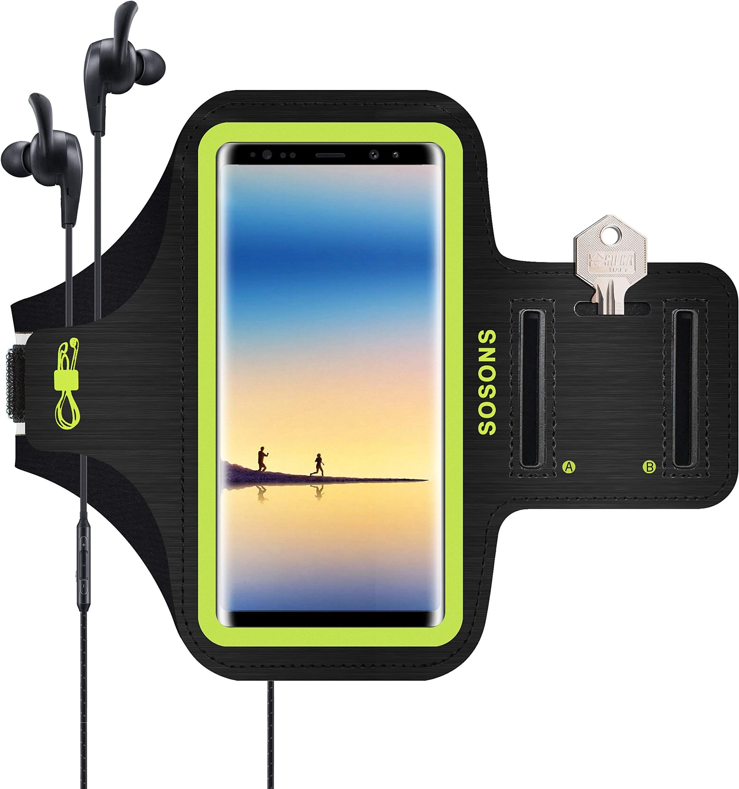 SOSONS Armband for Samsung Galaxy Note 8/9/10/20+,Galaxy S22/S21/S10/S9/S8+, Water Resistant Sports Gym Armband Case for Samsung Galaxy Note/S/A/F Series,with Card Pockets and Key Slot(Yellow)