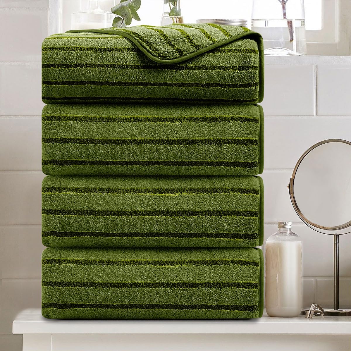 Mistyrose Large Bath Towels Set, Super Absorbent Microfiber - 2 Oversized Bath Sheets, 2 Hand Towels, 4 Washcloths for Family, Hotel, Spa, Gym (Camouflage Color)