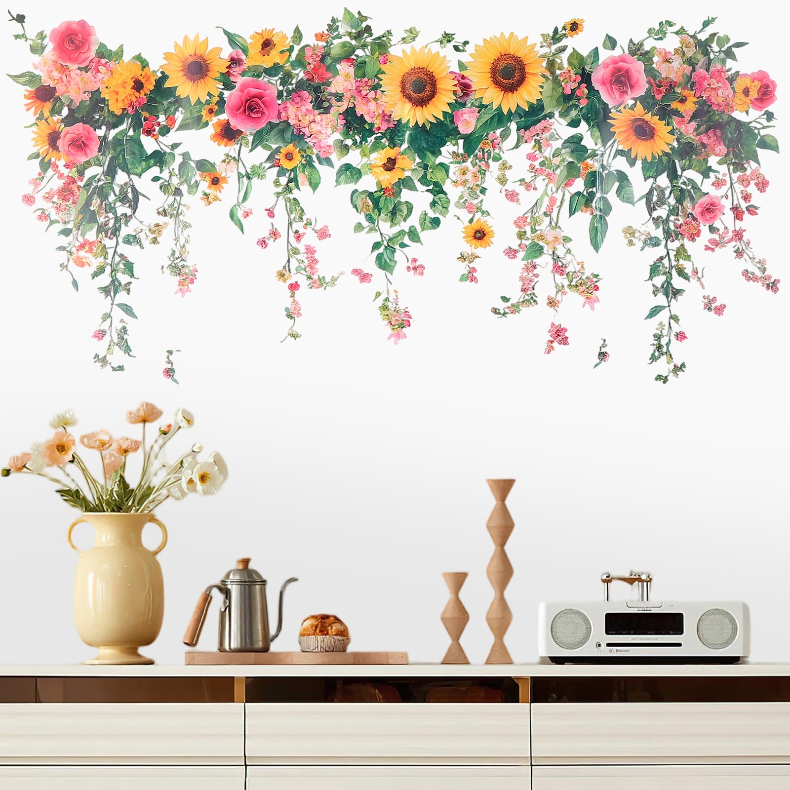 BLMHTWO Sunflower Wallpaper Vinyl Flower Wall Stickers Sunflower Wall Decor Wallpaper Art Decor Wallpaper for Living Rooms Bedroom