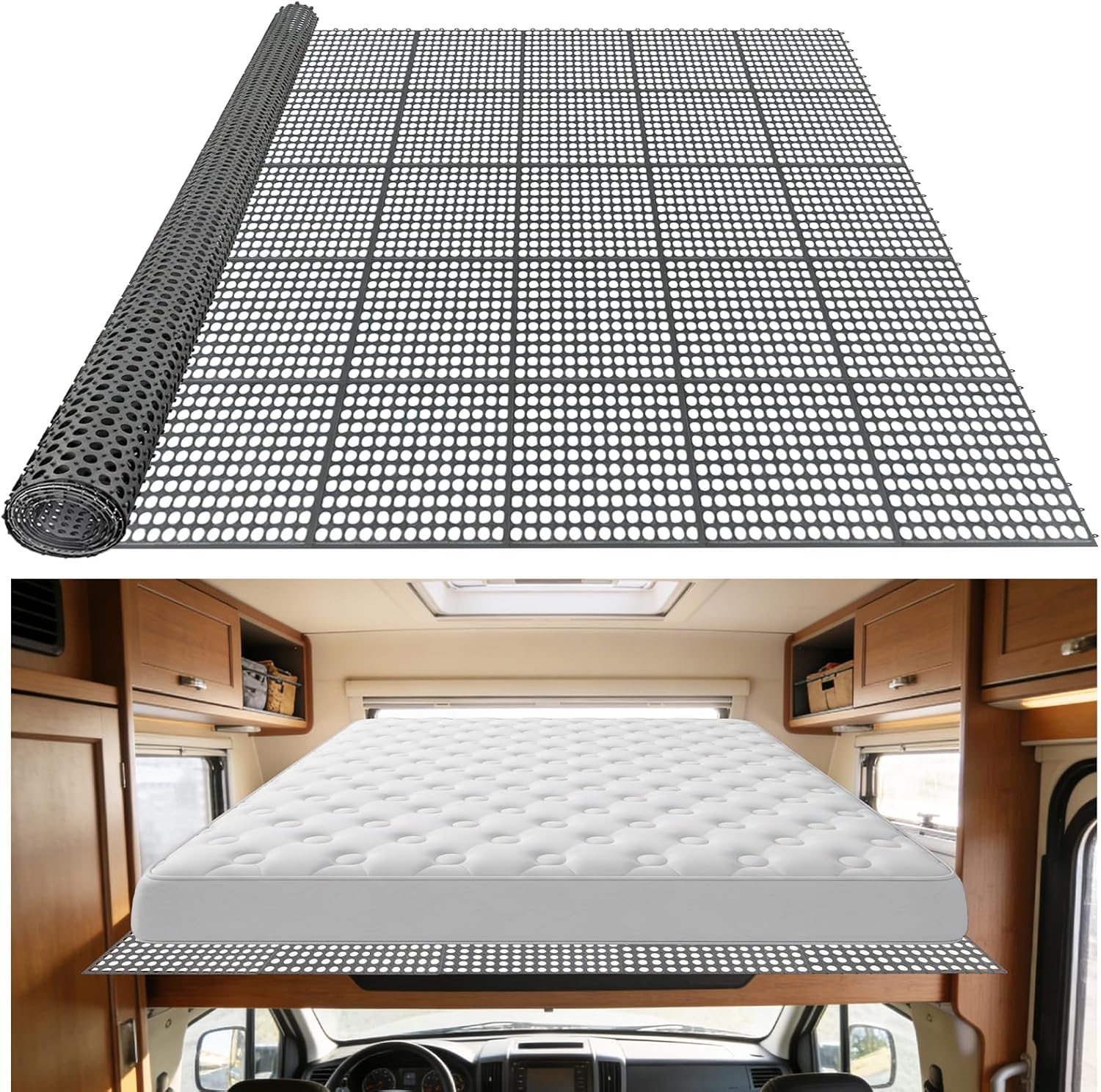 Plastic Mattress Underlay Pad 83”x59” Queen Size Breathable Mesh RV Under Mattress Ventilation Air-Flow Interlocking Modular Design for RV Boat Camper