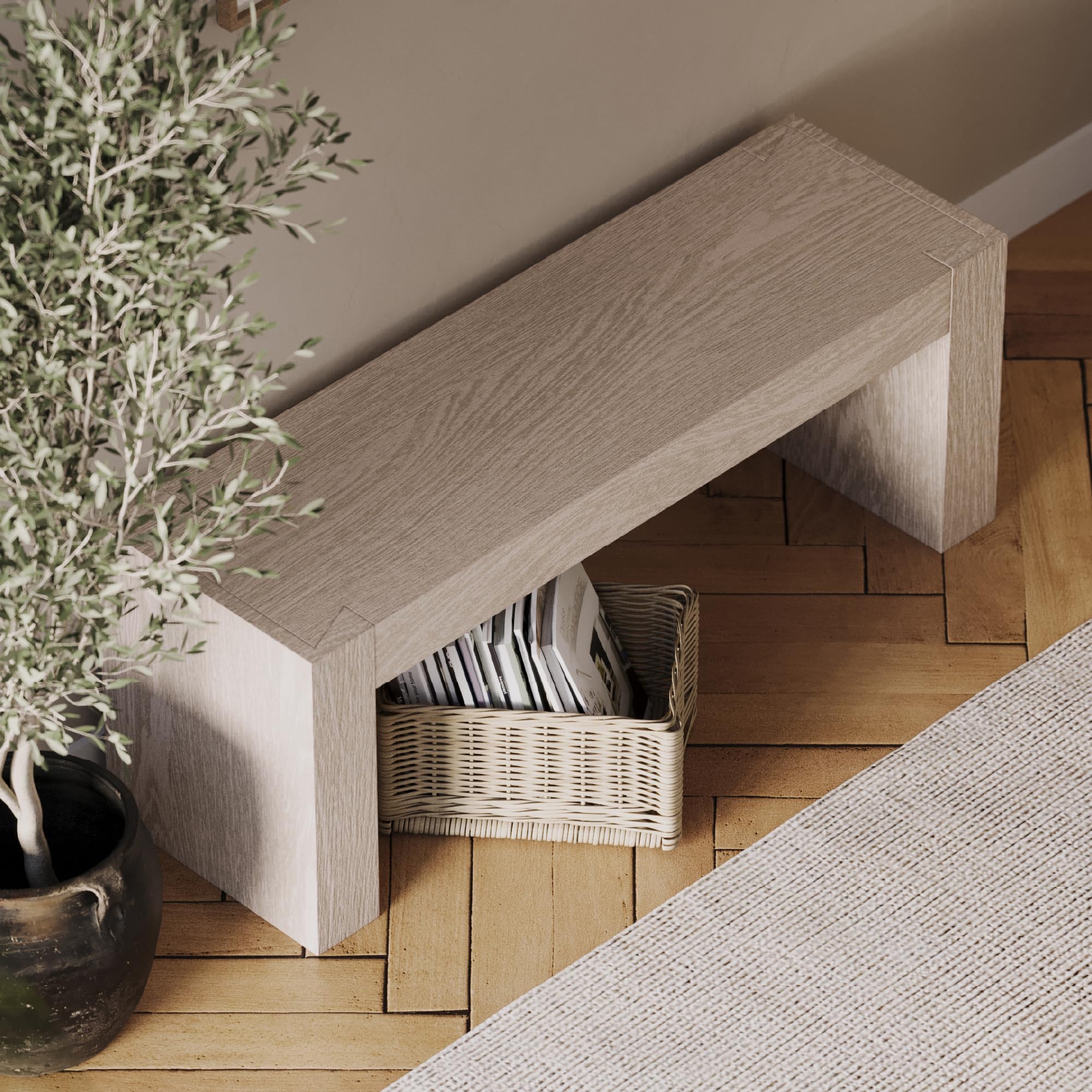 Maven Lane Zeno Bench, Grey Solid Wood | Handcrafted Solid Wood Bench, Ideal for the Living Room, Entryway, Foot of the Bed, or Extra Dining Table Seating