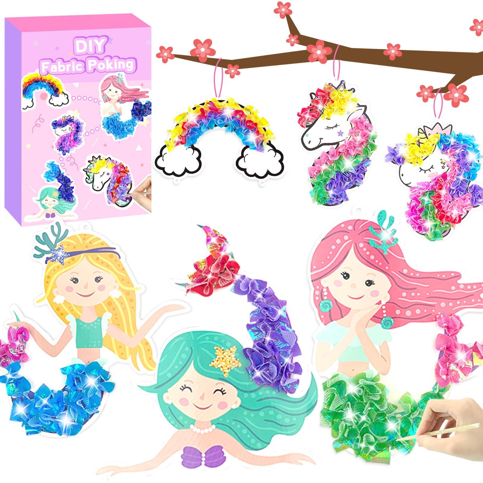 Poke in Fun Art Fabric Craft, Arts and Crafts for Kids,DIY Craft Kits,Create Mess Free Craft,Art Activity Birthday Christmas Gift Ideas for Children,Rainbow Toys for Girls and Boys Ages 4-10+