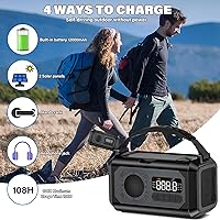 Vista 5 de Radio meteorológica de emergencia de 12000 mAh, radio solar con manivela, radio portátil AM/FM/NOAA con 2 paneles solares, 3 métodos de carga