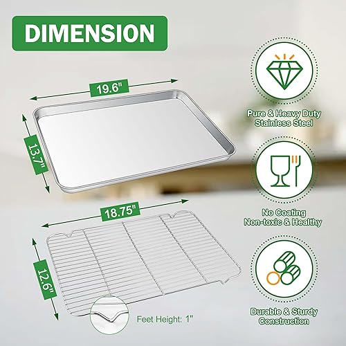 Miniatura 2 de Joyfair - Bandeja para hornear de 19.6 pulgadas con juego de estante, bandeja para galletas de acero inoxidable extra grande con estante de