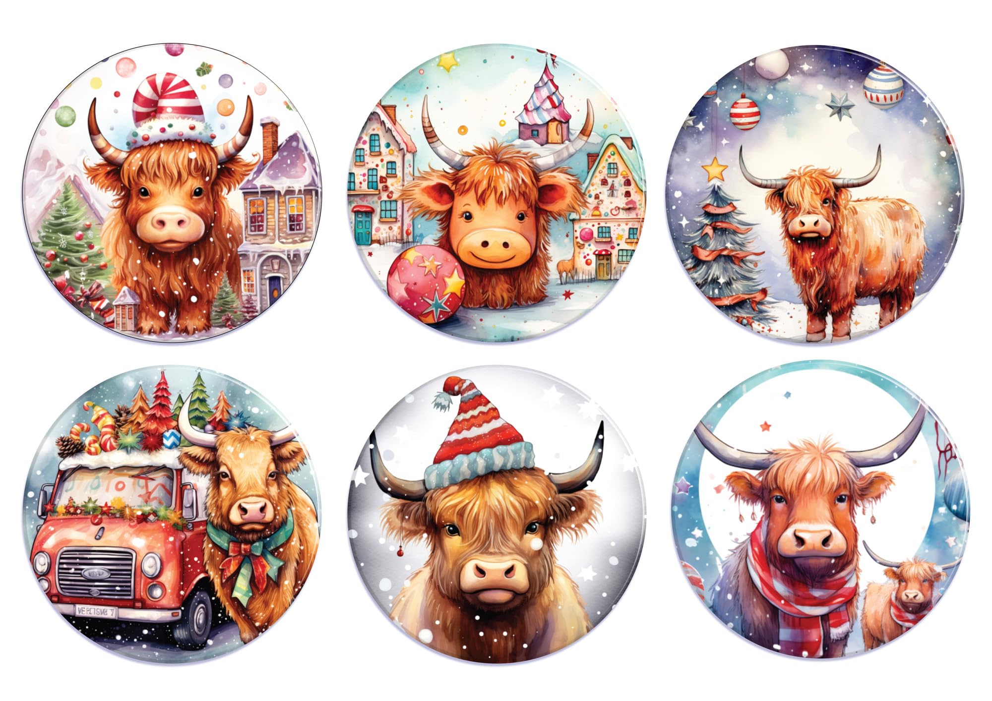 Star Online Xmas Highland Cow Design Christmas Coasters Set Of 6 Housewarming Gifts For Xmas Table Suitable For Hot And Cold Drinks (Xmas Highland Cow Design)