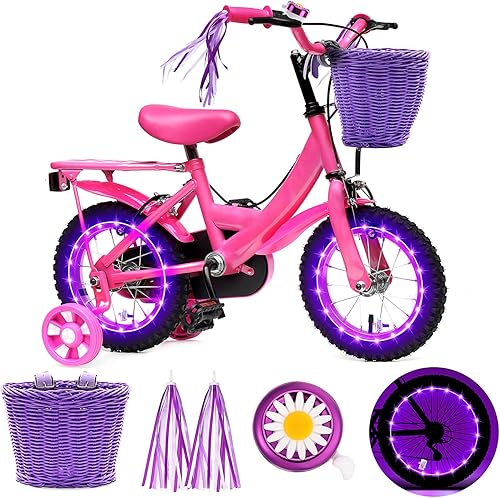 Miniatura 4 de Juego de serpentinas de cesta de bicicleta para niños, cesta de mimbre para manillar de bicicleta con 2 luces LED para rueda de bicicleta,