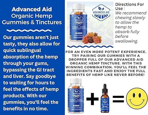 Miniatura 7 de Advanced Aid Gomitas de cáñamo de fórmula natural orgánica de primera calidad 180000 mg gomitas grandes con aceite de cáñamo puro paquete de 2 120