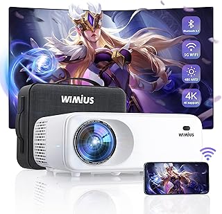 5G WiFi Bluetooth Projector 4K Support, 460 ANSI Native 1080P WIMIUS W6 Outdoor Movie Projector with 300" Display, 4P/4D Keystone, 50% Zoom, Video Projector Compatible iOS/Android/TV Stick/PS4/PPT