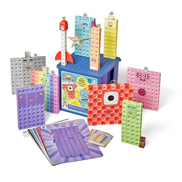 Learning Resources Cubos MathLink Numberblocks Héroes con Ceros, 616 Piezas, Sistema Decimal y Tabla del 10, 3–7 años
