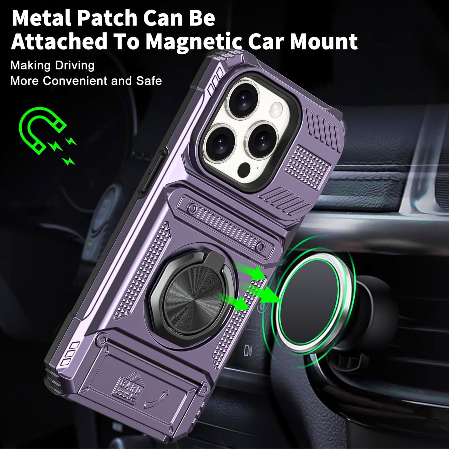 Vofolen for iPhone 15 Pro Max Case Wallet with Card Holder [Store 2 Cards] + 360° Magnetic Rotated Ring Kickstand, Heavy Duty Drop Protection Wallet Phone Case for iPhone 15 Pro Max 6.7 Inch Purple - Image 4