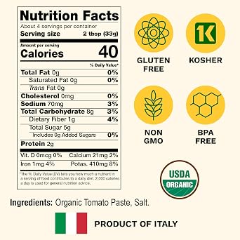 Cento Organic Tomato Paste, 4.56 Oz Tube (Pack of 12), Double Concentrated, Thick Paste from Red, Ripe Tomatoes, Grown and Processed in Italy - Non-GMO, Gluten-Free, BPA Free, Low Sodium