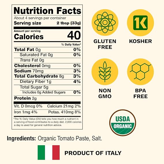 Cento Organic Tomato Paste, 4.56 Oz Tube (Pack of 12), Double Concentrated, Thick Paste from Red, Ripe Tomatoes, Grown and Processed in Italy - Non-GMO, Gluten-Free, BPA Free, Low Sodium