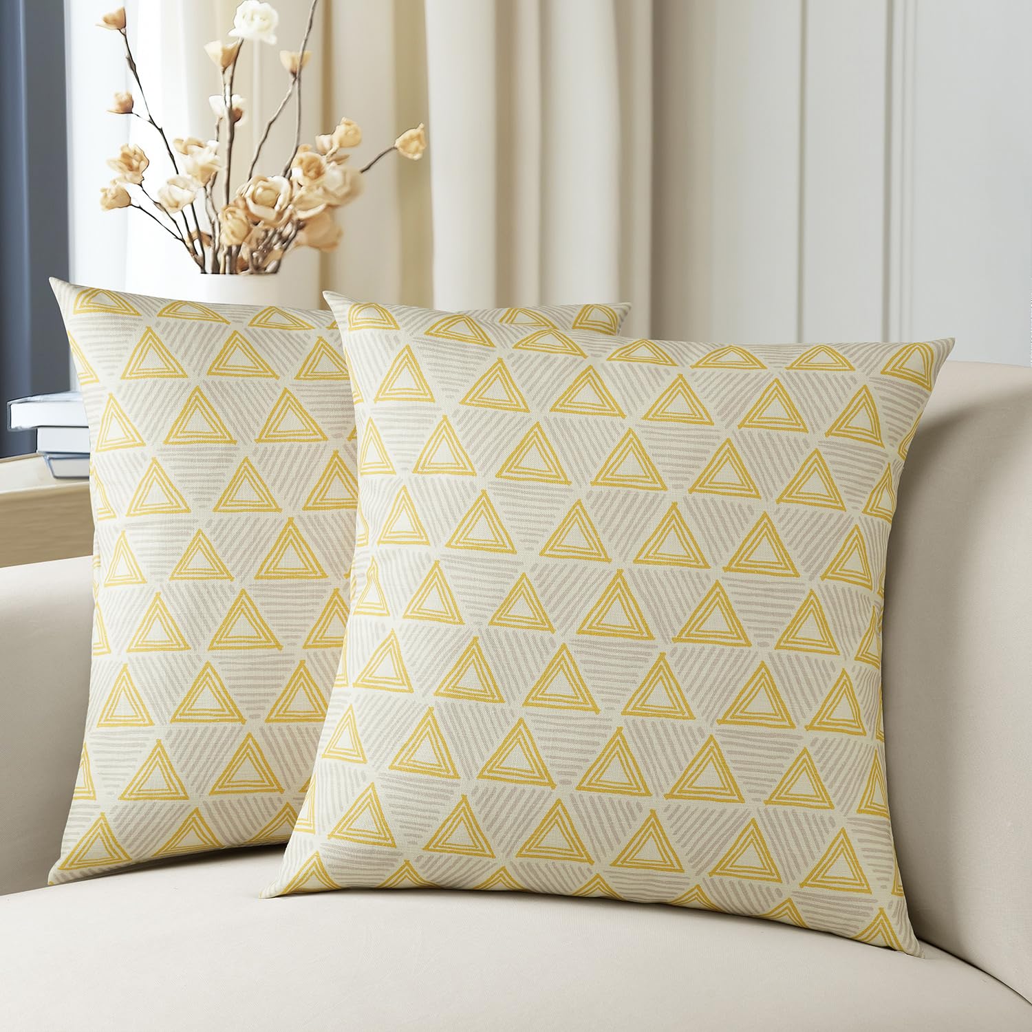 HPD Half Price Drapes Textured Cotton Printed Cushion Pillow Covers (Set of 2) - Decorative Throw Pillow Covers 18x18 Inch for Bedroom and Living Room