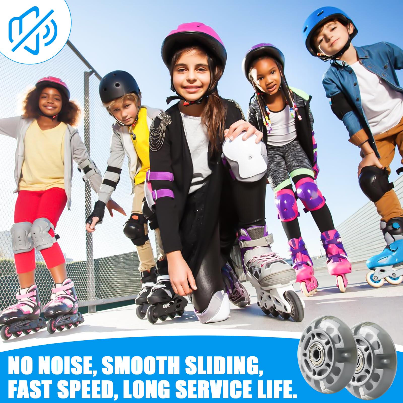 Roues de roller en ligne, 8 roues en ligne de 72 mm, avec roulements à billes, pour adultes et enfants, résistantes à l'usure, silencieuses, argent transparent