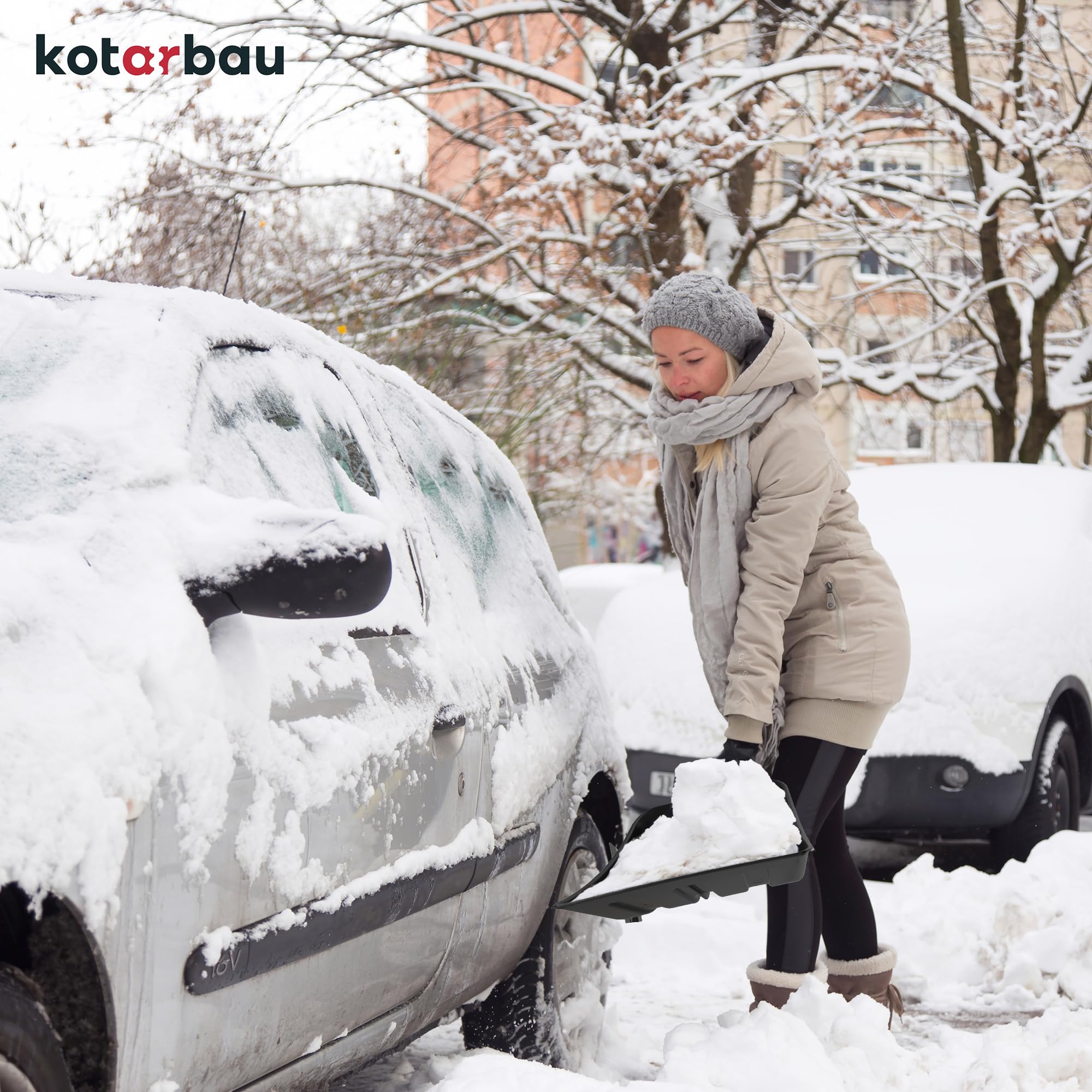 KOTARBAU Łopata do śniegu z tworzywa sztucznego, z aluminiowym uchwytem, 80 cm, mała łopata do odśnieżania, łopata do śniegu, składana łopata