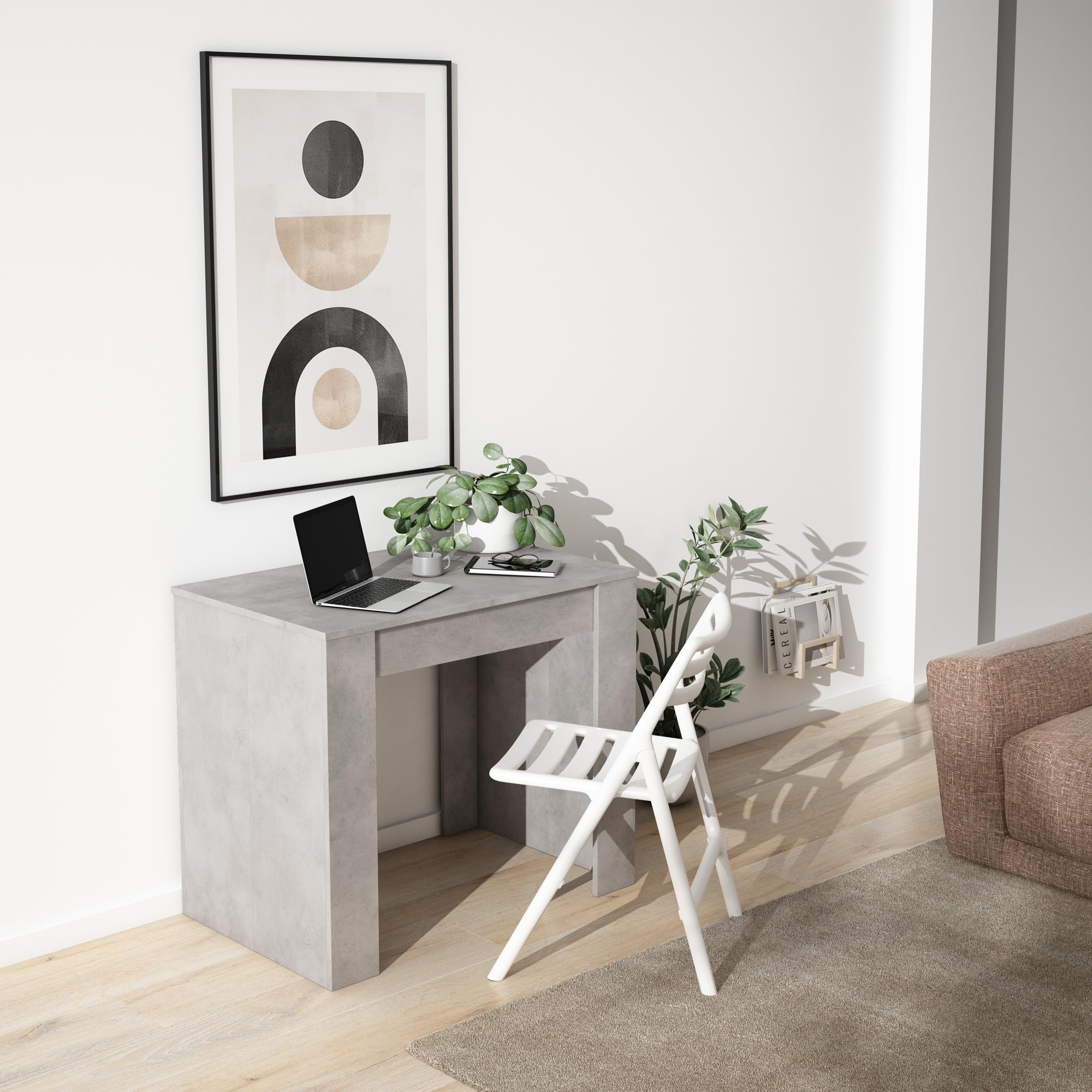 Skraut Home | Mesa Consola Extensible | Mesa Comedor Plegable | 140 | para 6 comensales | Comedor y Cocina | Estilo Moderno | Cemento