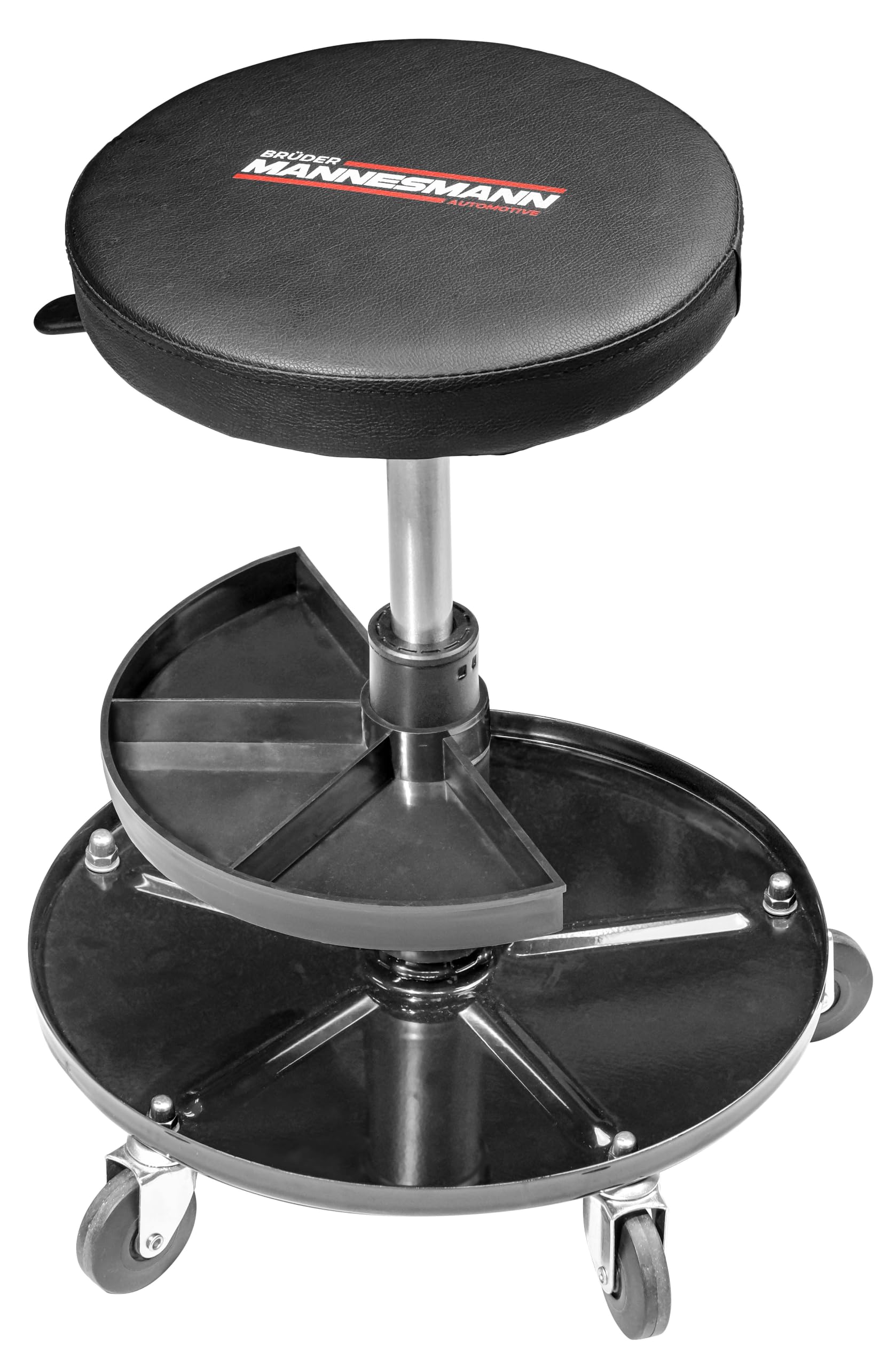 Brüder Mannesmann M00355 - Sgabello da officina, regolabile in altezza, con ripiano per attrezzi e seduta imbottita, per officina, garage e montaggio