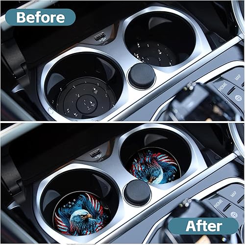 Miniatura 5 de Portavasos de automóvil con bandera del águila americana, posavasos para portavasos de automóvil, paquete de 2 posavasos de cerámica antideslizante