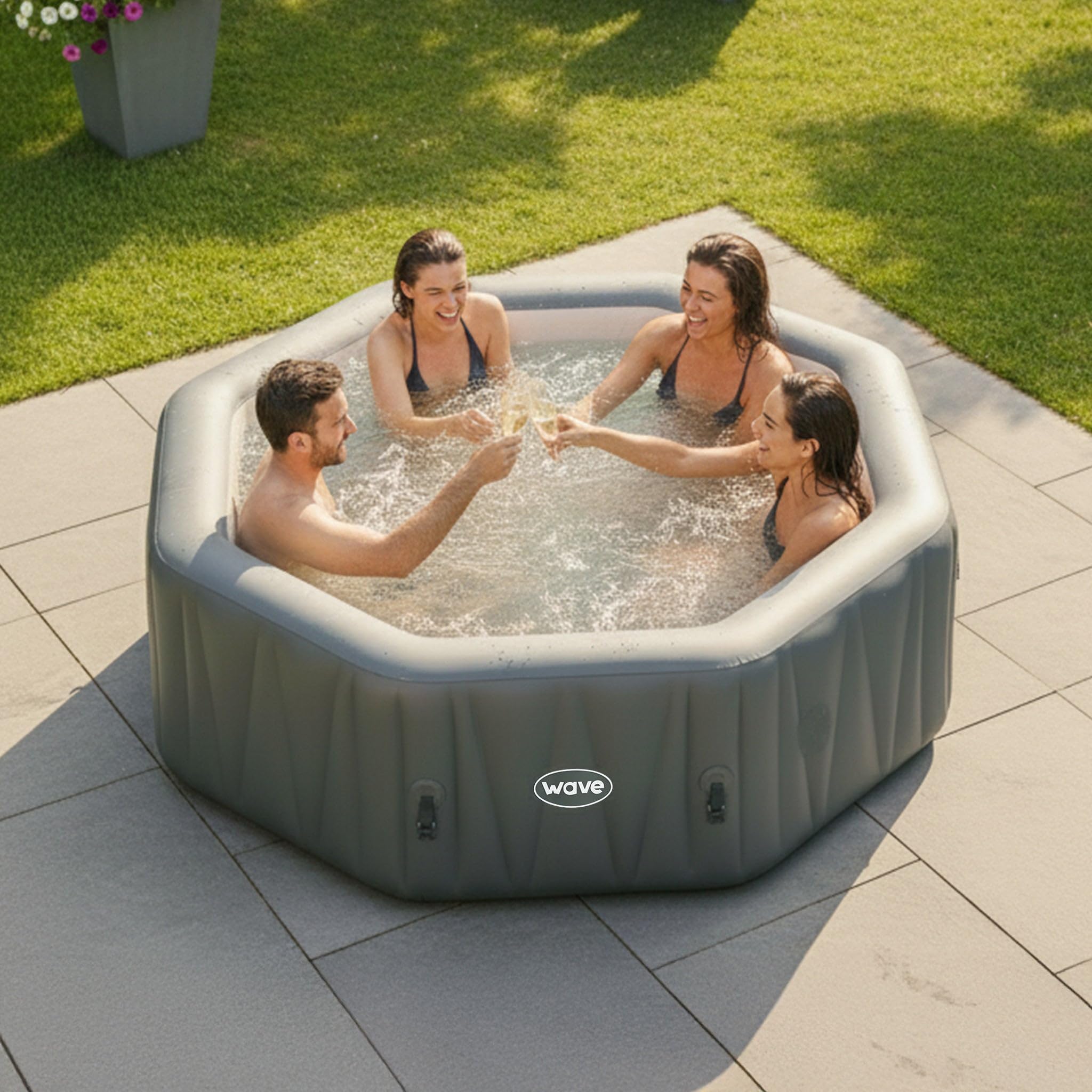 SPA Inflable Wave | Calentador ecológico Integrado | Sistema de Masaje Aquajet | Protección anticongelante | Configuración rápida de 15 Minutos (Aegean, 6 Personas | Gris Oscuro)