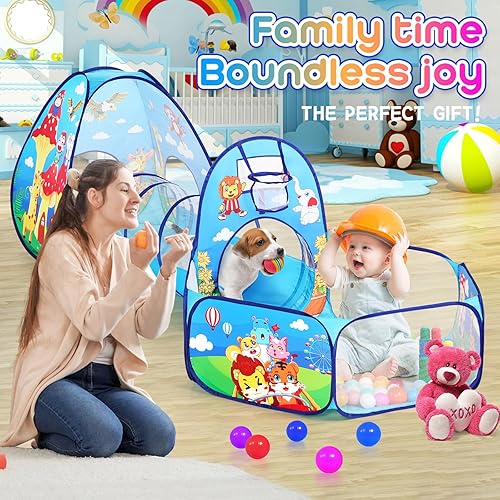 Miniatura 4 de Tienda de campaña 3 en 1 para niños pequeños con piscina de pelotas para bebés y túnel de juego, casa de juegos para interiores y exteriores con