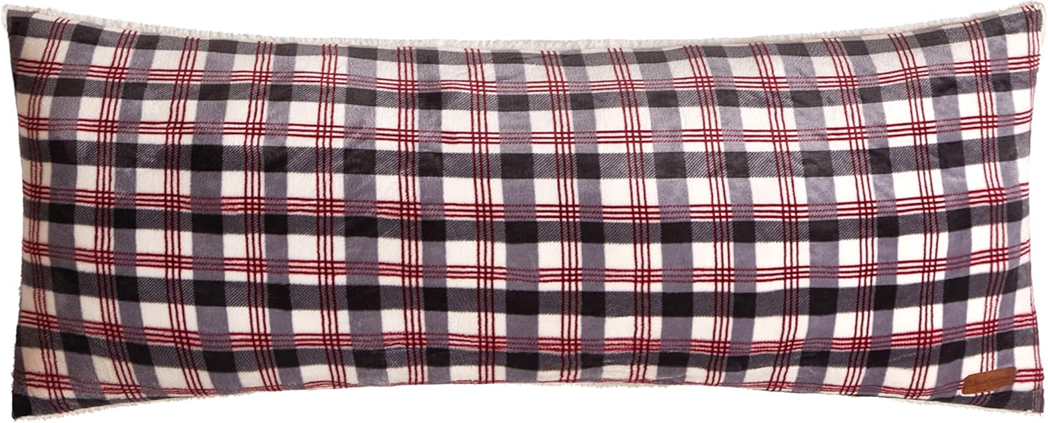 Dearfoams Red and Black Plaid Royal Plush Reverse to Sherpa Body Pillow