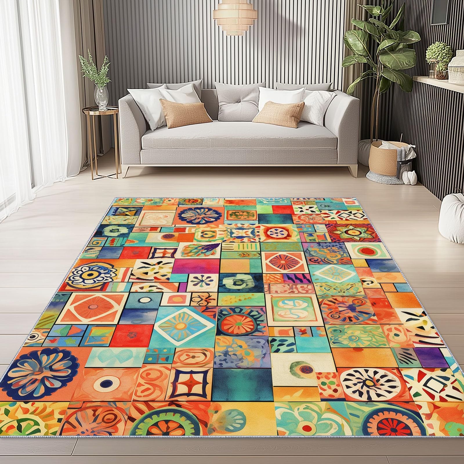 Tapis de cuisine antidérapant lavable motif fleur mandala