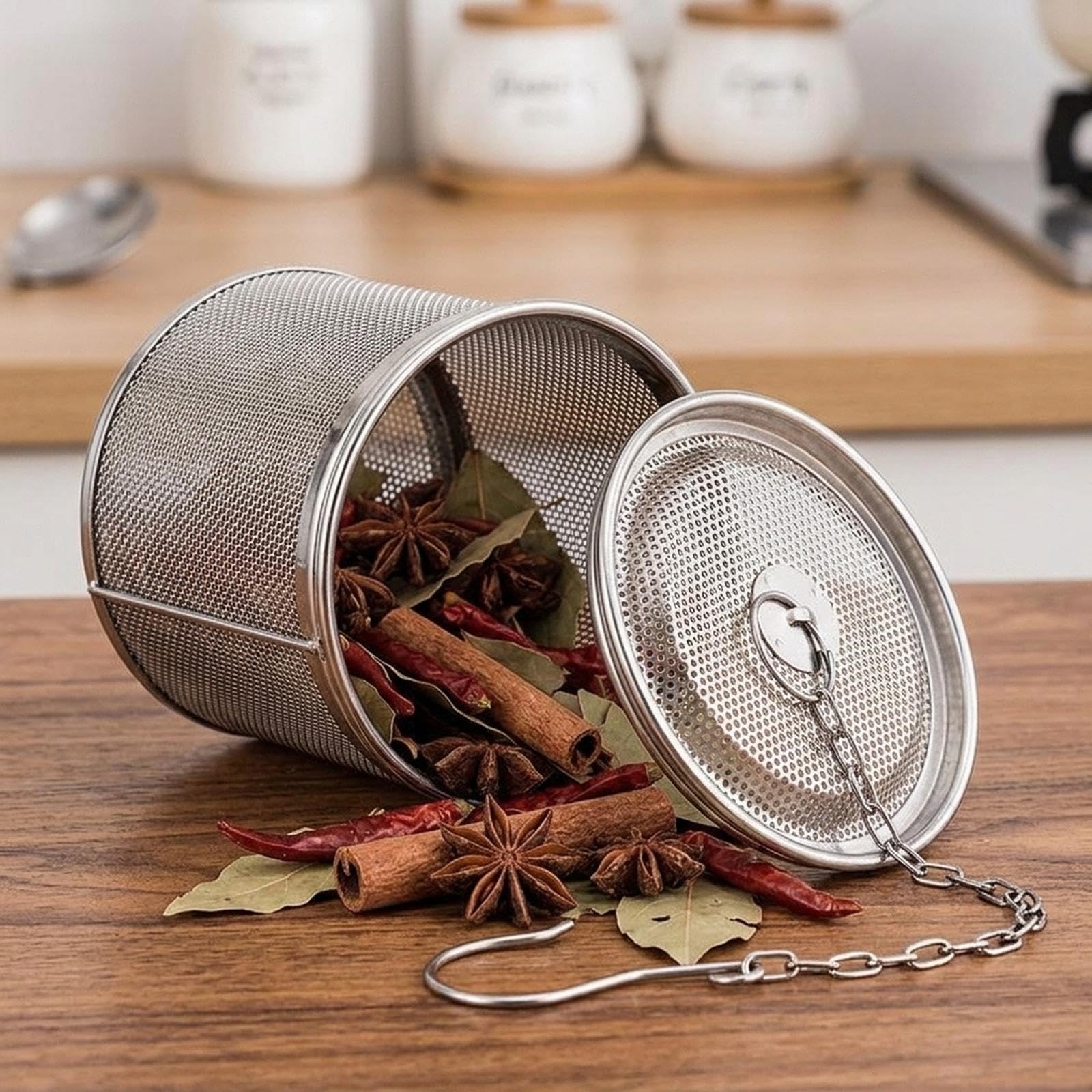 Colcolo Infuseur à thé portable en avec chaînette, panier à épices polyvalent, passoire à assaisonnement, infuseur à thé et épices pour restaurant, Diamètre 12cm