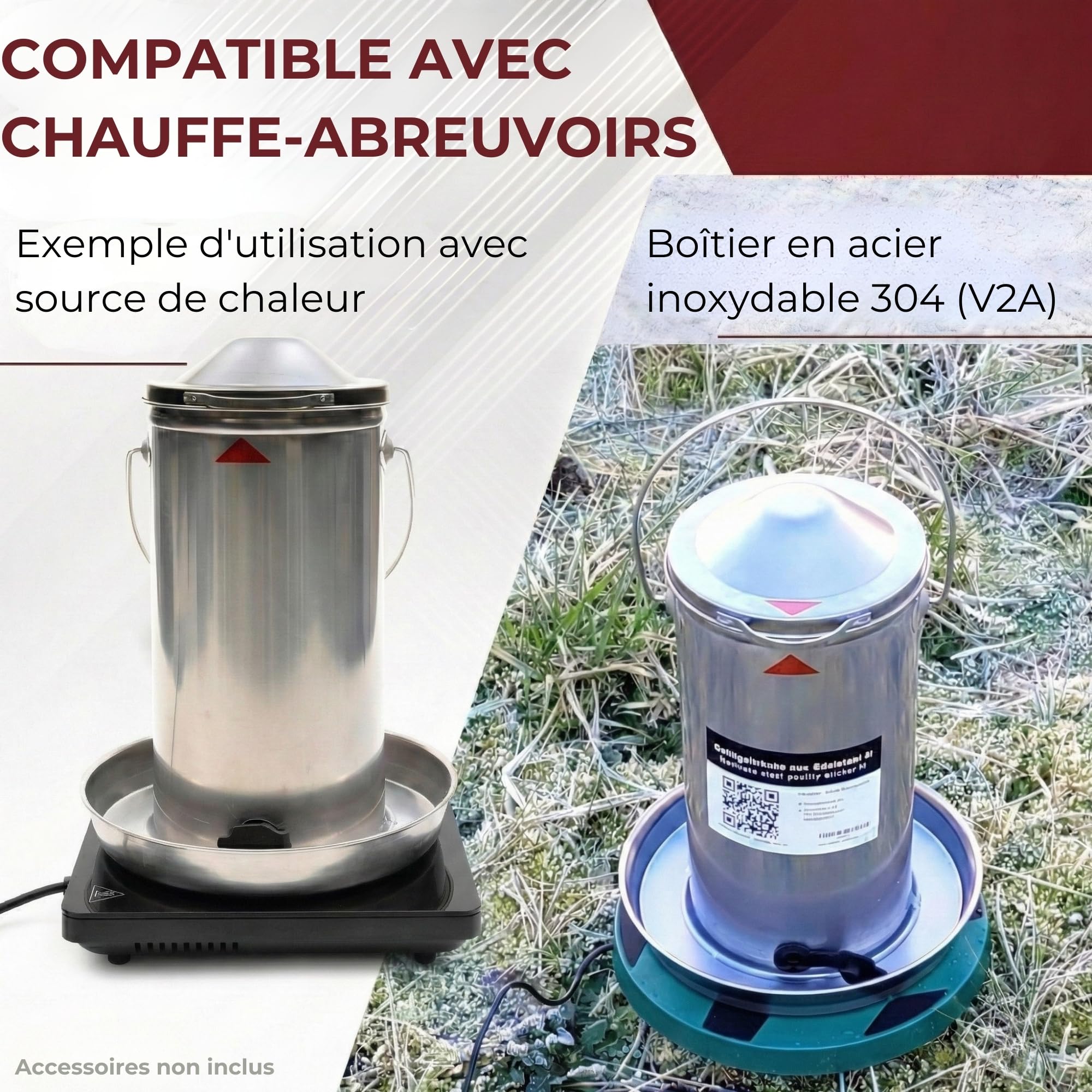 Descena Abreuvoir Poules 4L INOX – Remplissage par Le Haut | Acier inoxydable 304 (V2A), régulation automatique de l'eau, compatible lave-vaisselle et chauffe-abreuvoirs