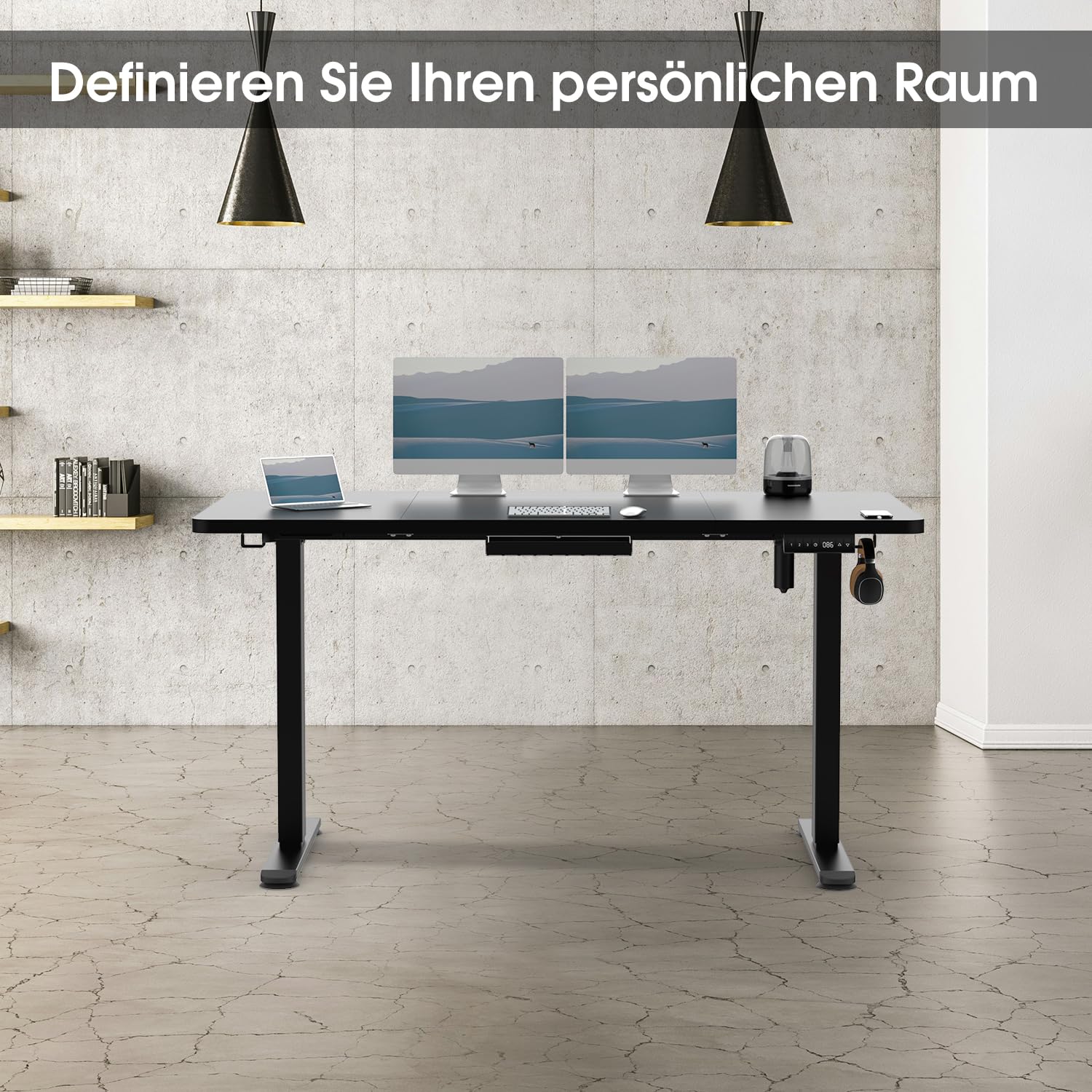 Devoko Höhenverstellbarer Schreibtisch 140x70 cm, 3 Memory-Handsteuerung mit USB-A, Elektrischer Schreibtisch Höhenverstellbar mit 18 MM Tischplatte, Sitz-Stehpult für Büro Homeoffice, Schwarz