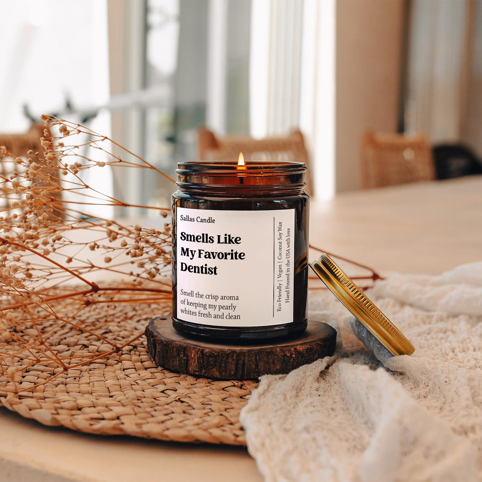 Smells Like My Favorite Dentist Soy Wax Candle, Gift for Dentist, Dentist Gift Candle, Dentist Appreciation Gift, Eco Friendly 4Oz 9Oz Amber Candle 9 Scent Options