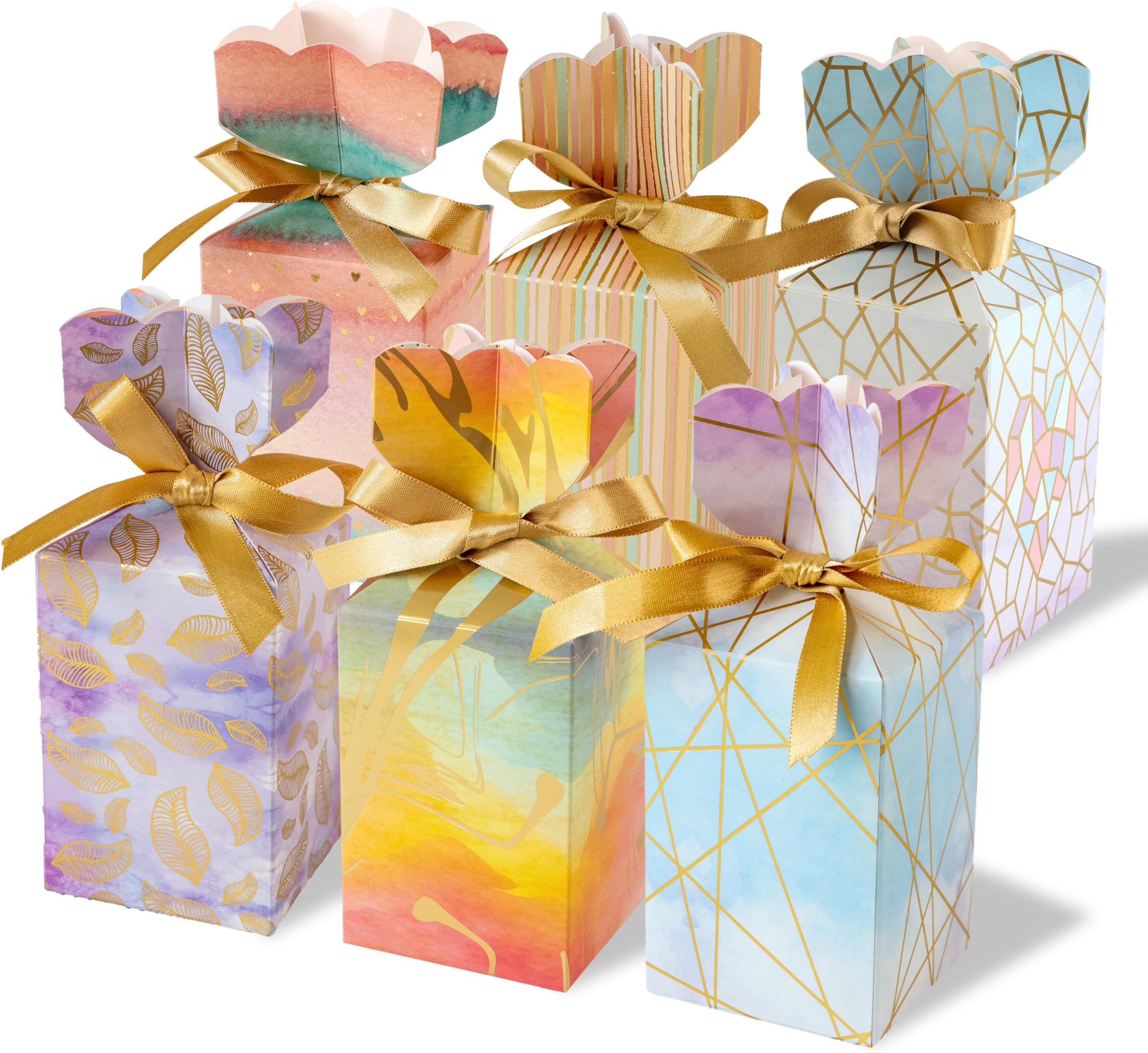 Birch & Co. Gift Packing Box - Box For Gift - Paper Favour Boxes For Baby Shower Return Gift - Multipurpose Paper Box For Wedding Party - Personalized Gifts, Pack Of 12 With Golden Strips
