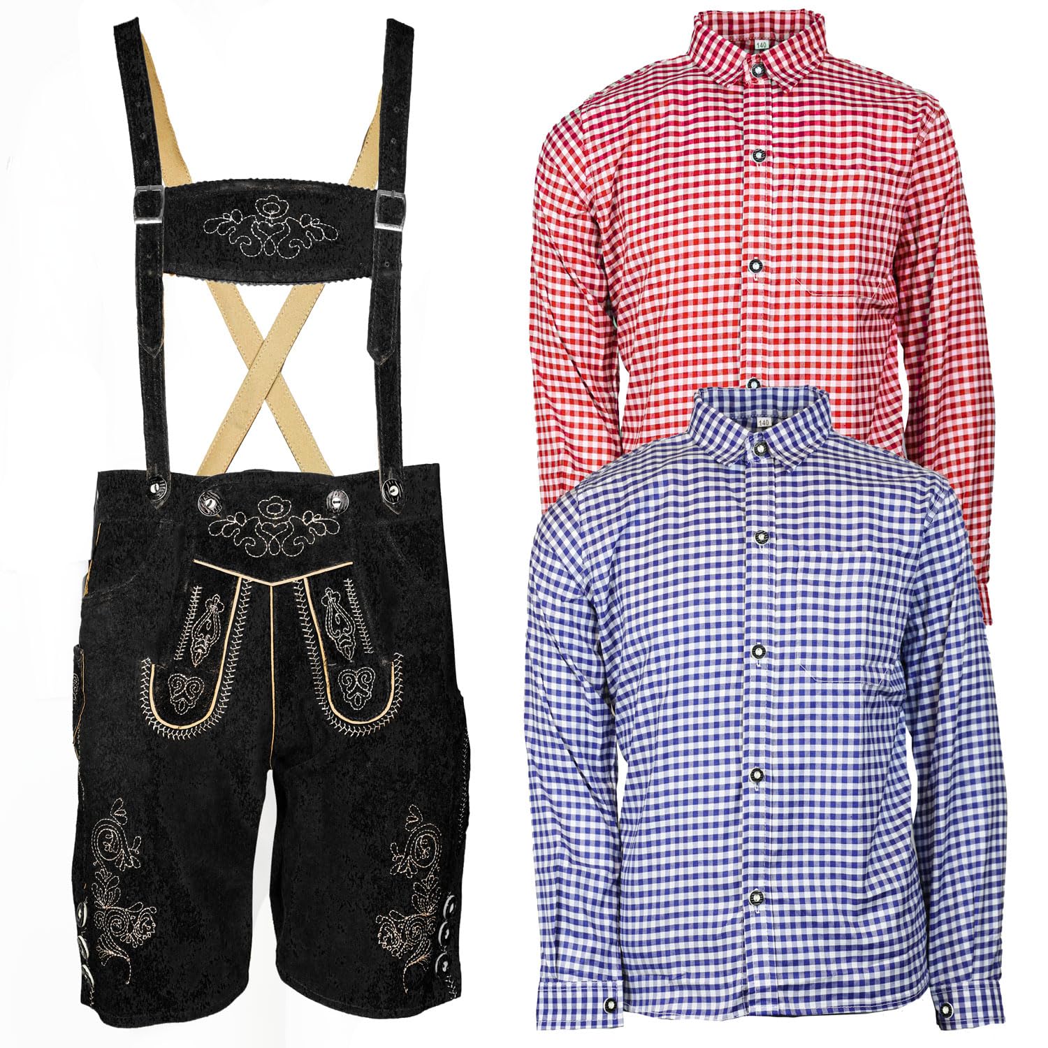 Leo - Pantaloni in Pelle per Bambini, con Camicia, Colore Nero Colore: Rosso 8 Anni