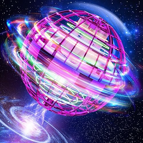 TOMZON Bola de orbe voladora A32 2023, bola flotante con luces LED coloridas, genial juguete para ansiedad boomerang, bola galaxia, gran regalo para