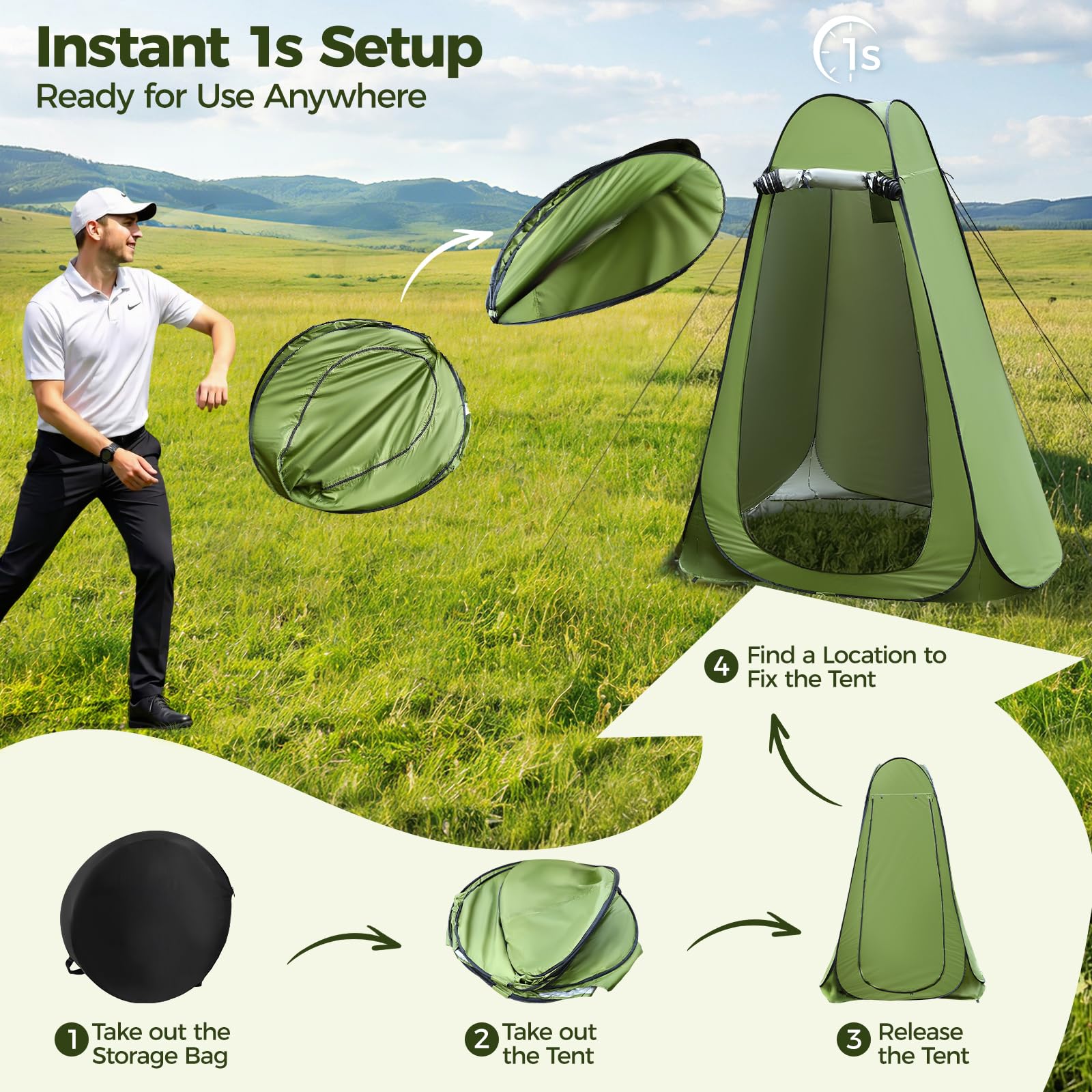 tenda pop up 120 x 120 x 190cm,tenda doccia campeggio grande capacità con protezione UV, impermeabile, antivento,doccia portatile per all'aperto, escursionismo, pesca, doccia. Cambia vestiti