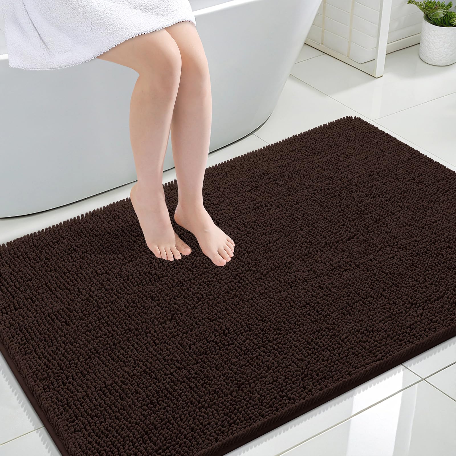 OLANLY Bathroom Rugs 44x32, Extra Soft Absorbent Chenille Bath Rugs, Rubber Backing Quick Dry, Machine Washable Bath Mats for Bathroom Floor, Tub and Shower, Home Decor Accessories, Brown