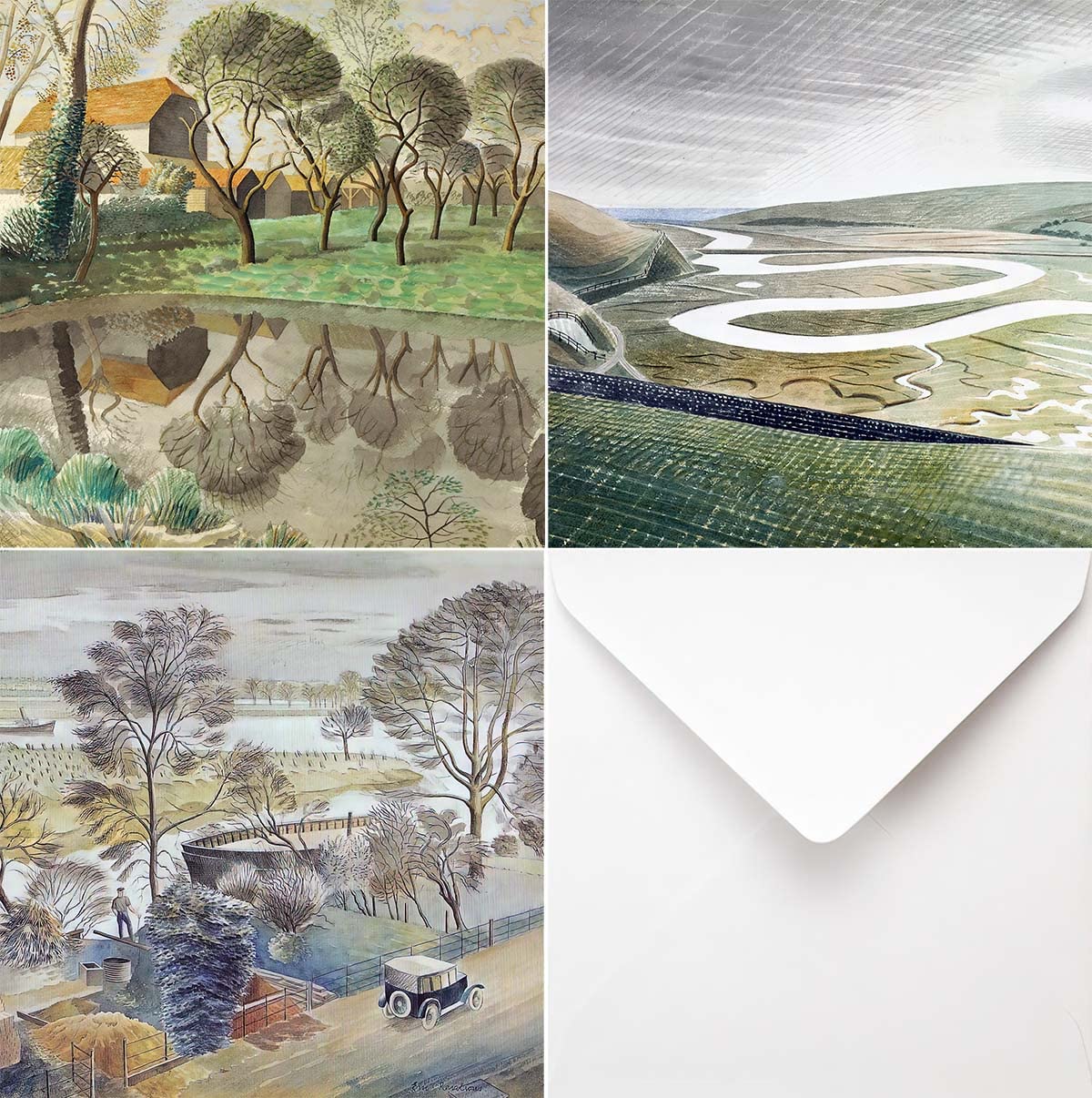 The Eric Ravilious Rivers and Ponds Greetings Card Collection - 3 Cards & 3 White Envelopes.