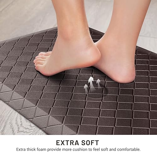 Vista 112 de HappyTrends - Tapete acolchado antifatiga de 17.3 x 28 pulgadas, grueso, impermeable, antideslizante, resistente, ergonómico, cómodo, para cocina