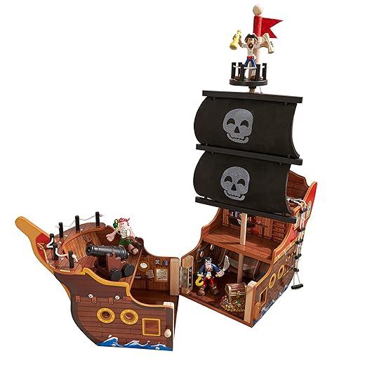 KidKraft Adventure Bound™: Wooden Pirate Ship Play Set with Lights and Sounds, Pirate Figures, 8 Pieces Included, Gift for Ages 3+